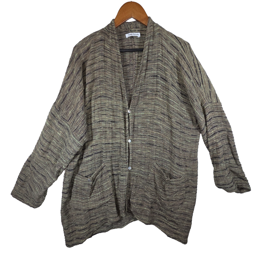 Vtg Yasuko Kurisaka Cardigan Beige Womens Kimono Woven Lagenlook Cottagecore